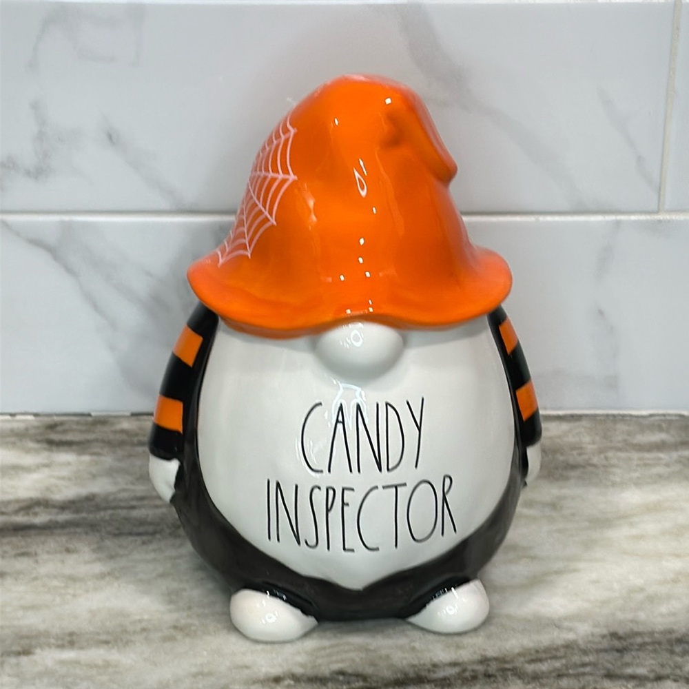 Rae Dunn CANDY INSPECTOR Gnome Halloween Decor 8" Spider Web Statue New in Box